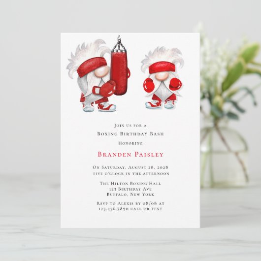 Boxing Gnomes Birthday Bash Einladung (Stehend Vorderseite)
