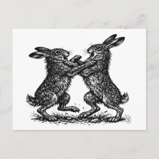 Boxing Hares – Haunted Ink Woodland Duel Postkarte