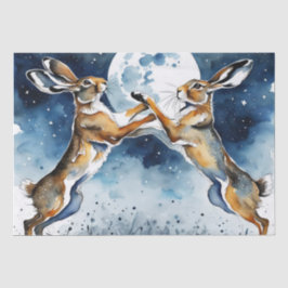Boxing Hares Moonlight Decoupage Seidenpapier