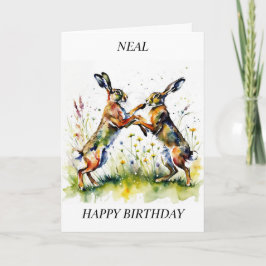 Boxing Hares Spring Meadow Birthday Card Feiertagskarte