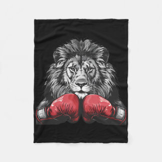 Boxing Lion Portrait Motif Wildlife Kickboxing Lov Fleecedecke