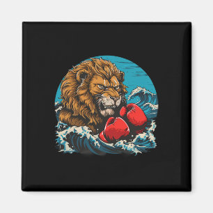 Boxing-Löwen-Porträt-Motiv Wildtier-Kickboxen-Lieb Magnet