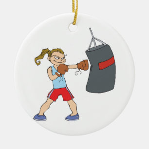 Boxing-Mädchen Punchingball Keramikornament