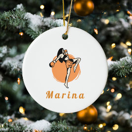 Boxing Martial Arts Girl Boxer Orange Kinder Name Keramik Ornament