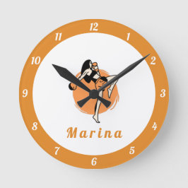 Boxing Martial Arts Girl Boxer Orange Kinder Name Runde Wanduhr