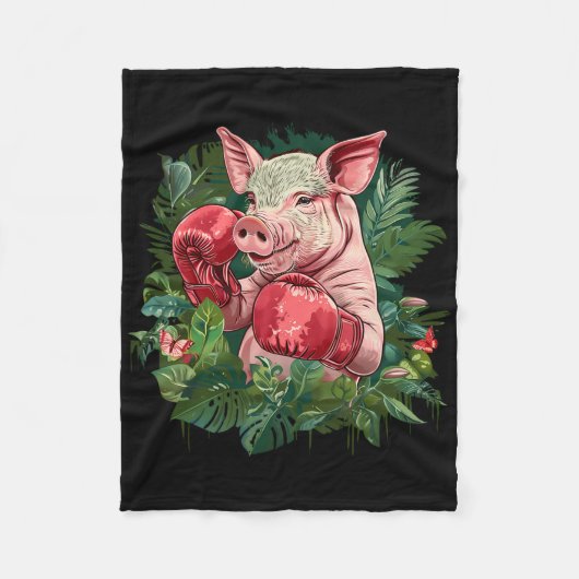 Boxing Pig With Boxing Gloves Kickboxing Funny Box Fleecedecke (Vorderseite)