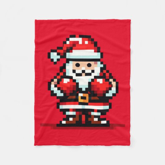 Boxing Santa - Retro Pixel Weihnachtskämpferdesign Fleecedecke (Vorderseite)