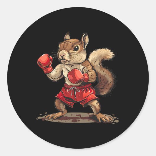 Boxing Squirrel With Boxing Gloves Kickboxing Funn Runder Aufkleber (Vorderseite)