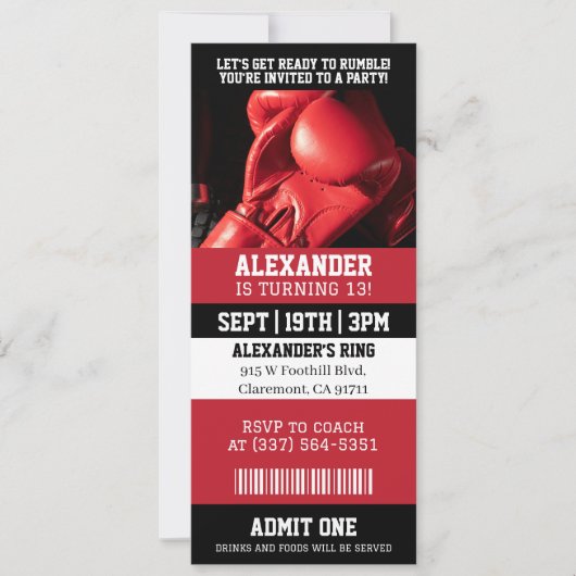 Boxing-Ticket-Birthday-Party Einladung (Vorderseite)