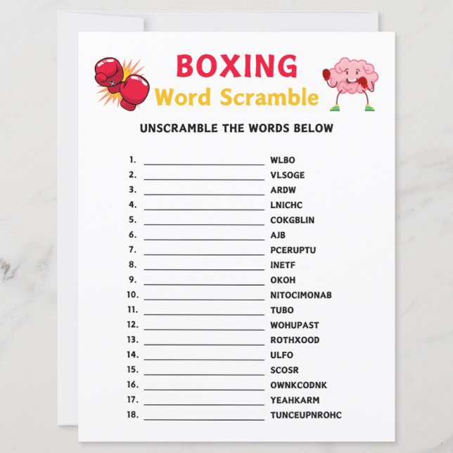 Boxing Word Scramble (Vorderseite)