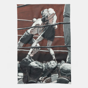 Boxkampf im Ring im Vintage-Stil Geschirrtuch