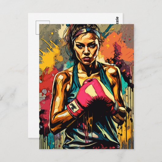 Boxweibchen Portrait "Modern Fighter Martial Arts" Postkarte (Vorne/Hinten)