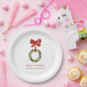 Boxwood Christmas Wreath Red Bow Pappteller (Party)