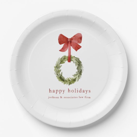 Boxwood Christmas Wreath Red Bow Pappteller (Vorderseite)