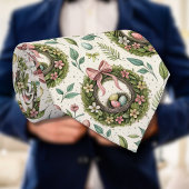 Boxwood Easter Wreath Pink Bow with Egg Krawatte