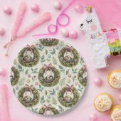 Boxwood Easter Wreath Pink Bow with Egg Pappteller (Party)