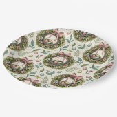 Boxwood Easter Wreath Pink Bow with Egg Pappteller (Schrägansicht)