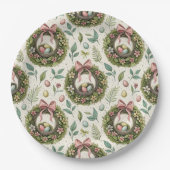 Boxwood Easter Wreath Pink Bow with Egg Pappteller (Vorderseite)