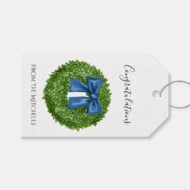 Boxwood Green Wreath mit Blue Bow Geschenkanhänger