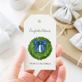 Boxwood Green Wreath mit Blue Bow Geschenkanhänger