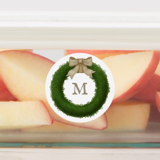 Boxwood-Kranz mit rustikalem Bow-Mit Monogramm Etiketten (Befestigt)