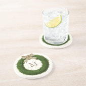 Boxwood-Kranz mit rustikalem Bow-Monogramm Getränkeuntersetzer (Seite)