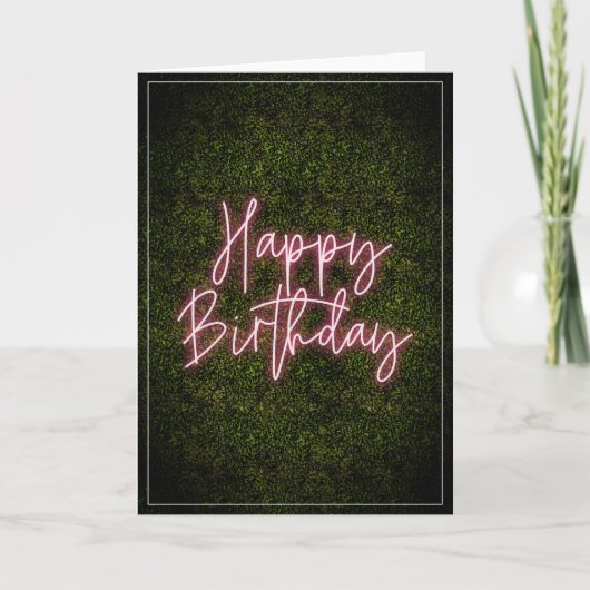Boxwood Pink Neon Sign Happy Birthday Karte (Vorderseite)