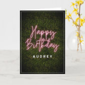 Boxwood Pink Neon Sign Happy Birthday Karte (Gelbe Blume)