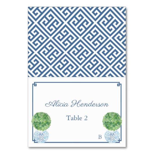 Boxwood Topiary Ginger Jar Wedding Platzkarte Tischnummer (Vorderseite)