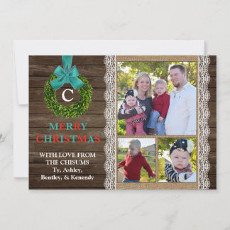 Boxwood Wreath Christmas Card mit 3 Fotos Feiertagskarte