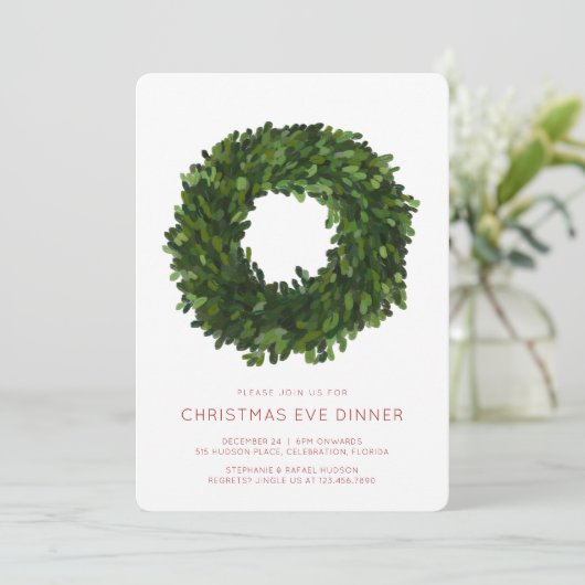 Boxwood Wreath Christmas Holiday Party Einladung (Stehend Vorderseite)