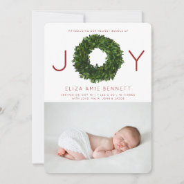 Boxwood Wreath Holiday Birth Ankündigung