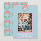 Boxwood Wreath  with Pink Bows Feiertagskarte (Vorne/Hinten)