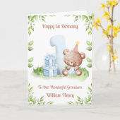 Boy 1st Birthday Greenery Teddy Bear Card Karte (Gelbe Blume)