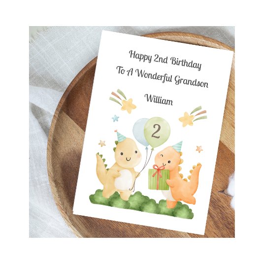 Boy 2nd Birthday Balloon Dinosaurs Card Karte