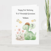 Boy 2nd Birthday Green Orange Dinosaur Card Karte (Vorderseite)