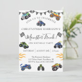 Boy 5th Birthday Party Monster Truck Einladung (Stehend Vorderseite)