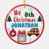 Boy 8th Christmas Orange Car AGE YEAR Keramik Ornament (Vorne)