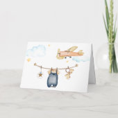 Boy Adventure Clothesline Airplane Sky Baby Shower Dankeskarte (Rückseite)