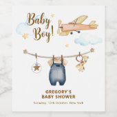 Boy Adventure Clothesline Airplane Sky Baby Shower Weinetikett (Einzelnes Label)