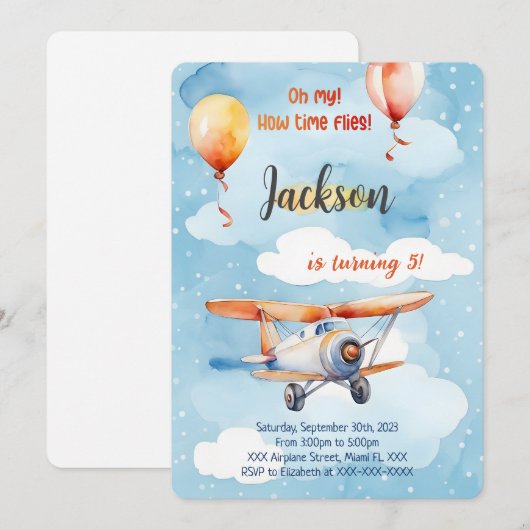 Boy Airplane Geburtstagsparty Einladung (Vorne/Hinten)