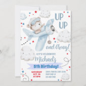 Boy airplane party invitation, bear plane birthday einladung (Vorderseite)