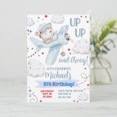 Boy airplane party invitation, bear plane birthday einladung (Stehend Vorderseite)