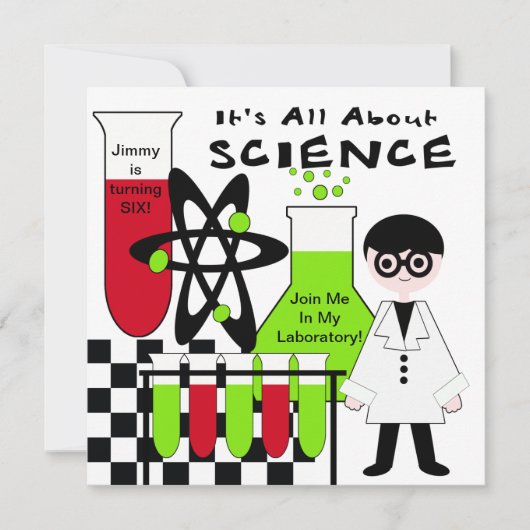 Boy All About Science Geburtstagsparty Einladung (Vorderseite)