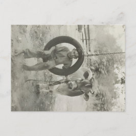 boy and cow black and white vintage postcard postkarte