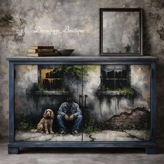 Boy and Dog Quiet Urban Decay Moody Decoupage Seidenpapier