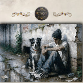 Boy and Dog Rainy Urban Stillness Decoupage Seidenpapier