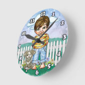 Boy and Dog  Runde Wanduhr (Winkel)