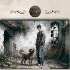 Boy and Dog Soft Urban Calm Neutral decoupage Seidenpapier