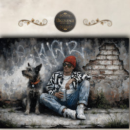 Boy and Dog Street Art Urban Graffiti decoupage Seidenpapier